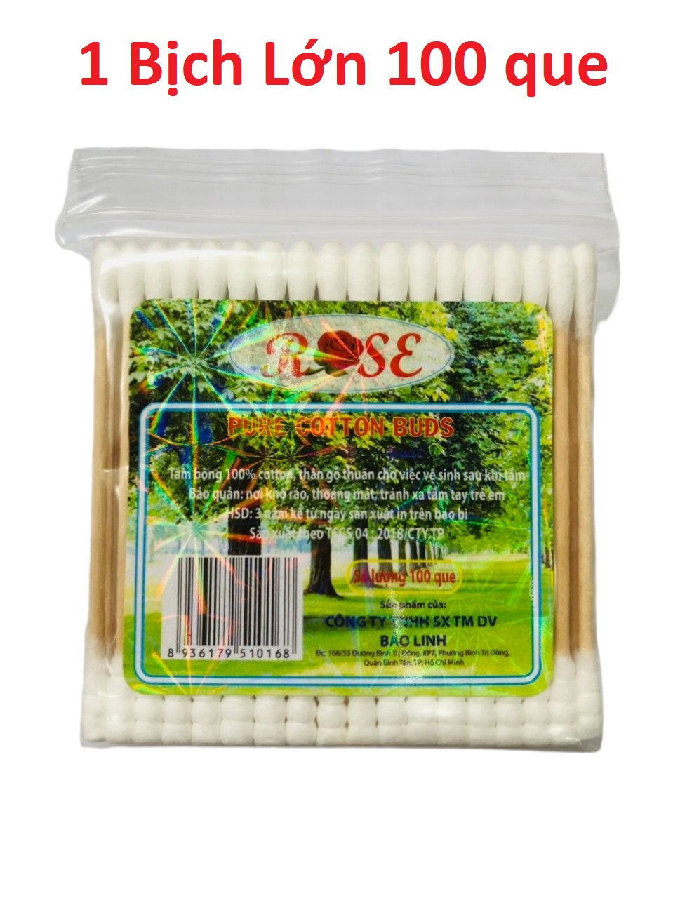 Tăm bông, bông ráy tai thân lõi gỗ rose bịch 200 que