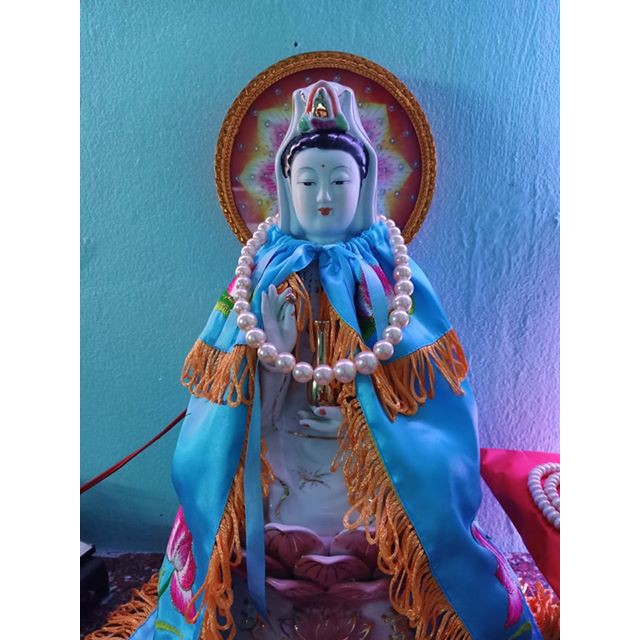 Áo Choàng Quan Âm - Loại Thêu Vải Phi (3 tất - 6 tấc Trắng, xanh, vàng, hồng)