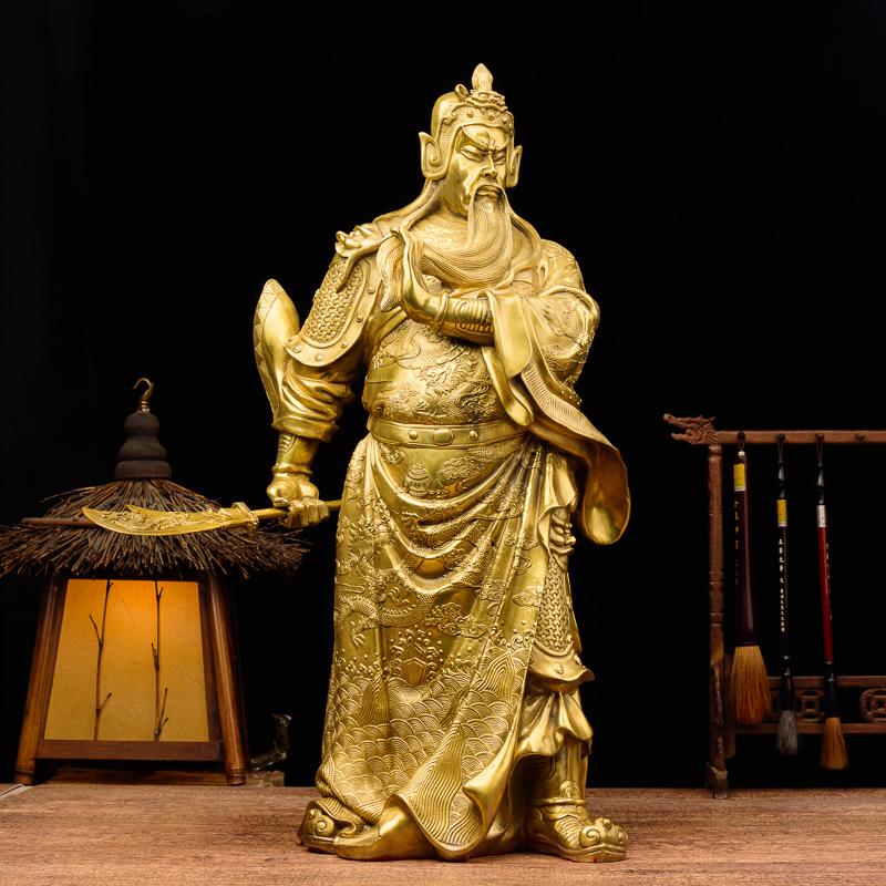 Tượng quan công Vân Trường đứng bằng đồng thau vàng. Văn hóa phẩm Phật giáo uy tín, giá tốt. Đồ thờ cúng giá tốt.