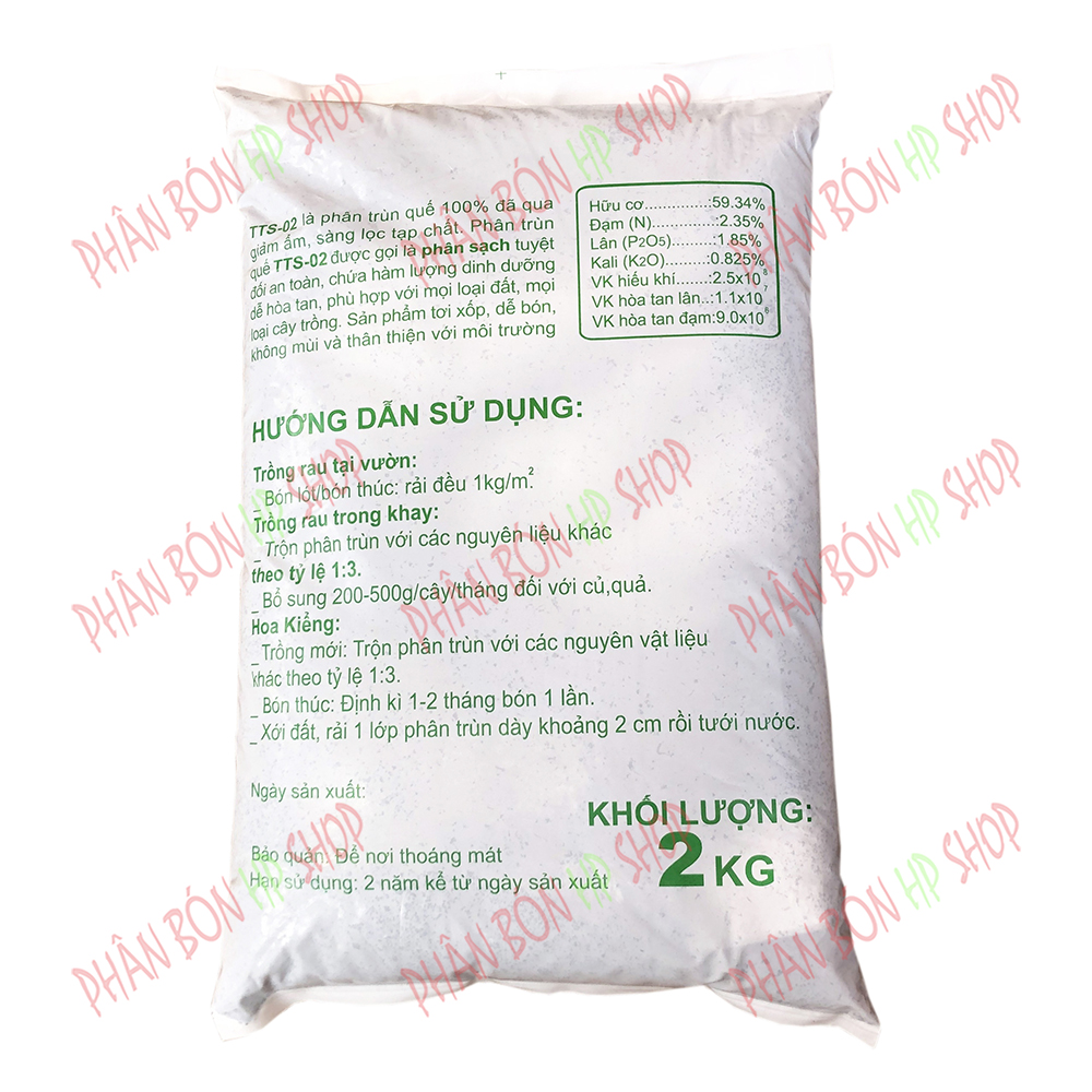 PHÂN TRÙN QUẾ MÊKONG TTS-02 – 100% TRÙN QUẾ NGUYÊN CHẤT (Đã qua xử lý) – (Túi 2KG)