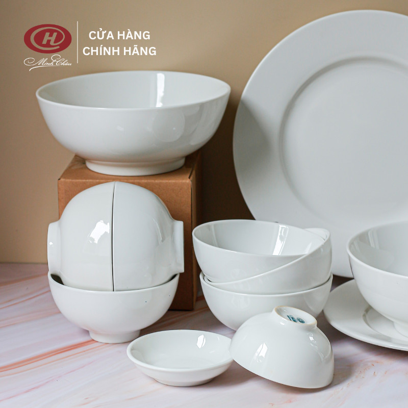 Bộ Bát Đĩa Trắng Trơn 12 Món - Sứ Minh Châu