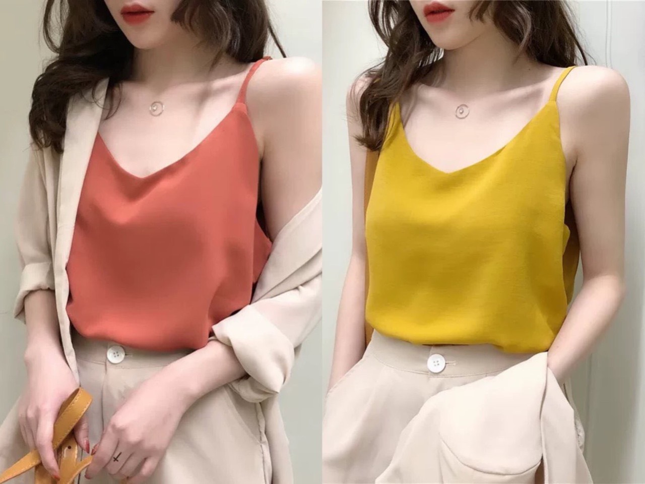 [VẢI VOAN ĐẸP] Áo 2 dây voan tim - áo hai dây nữ dễ phối đồ