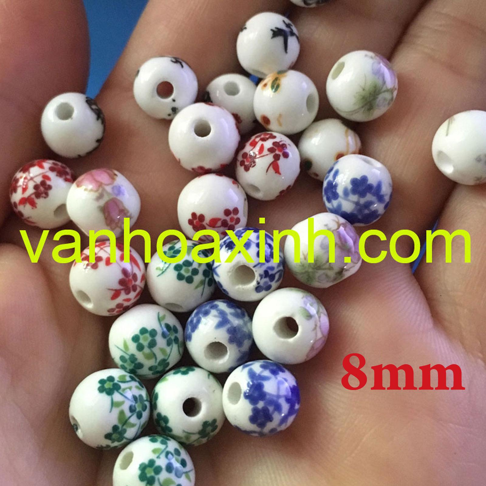 4 hạt gốm tròn hoa văn đẹp, chọn size 8-10mm