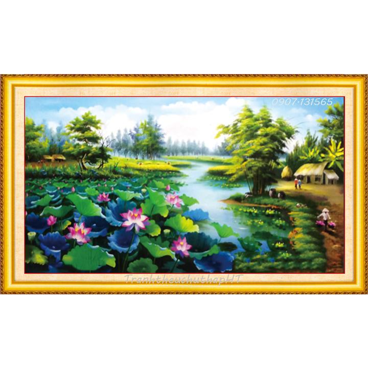 [HCM]Tranh đính đá đầm sen LV023 - tự đính