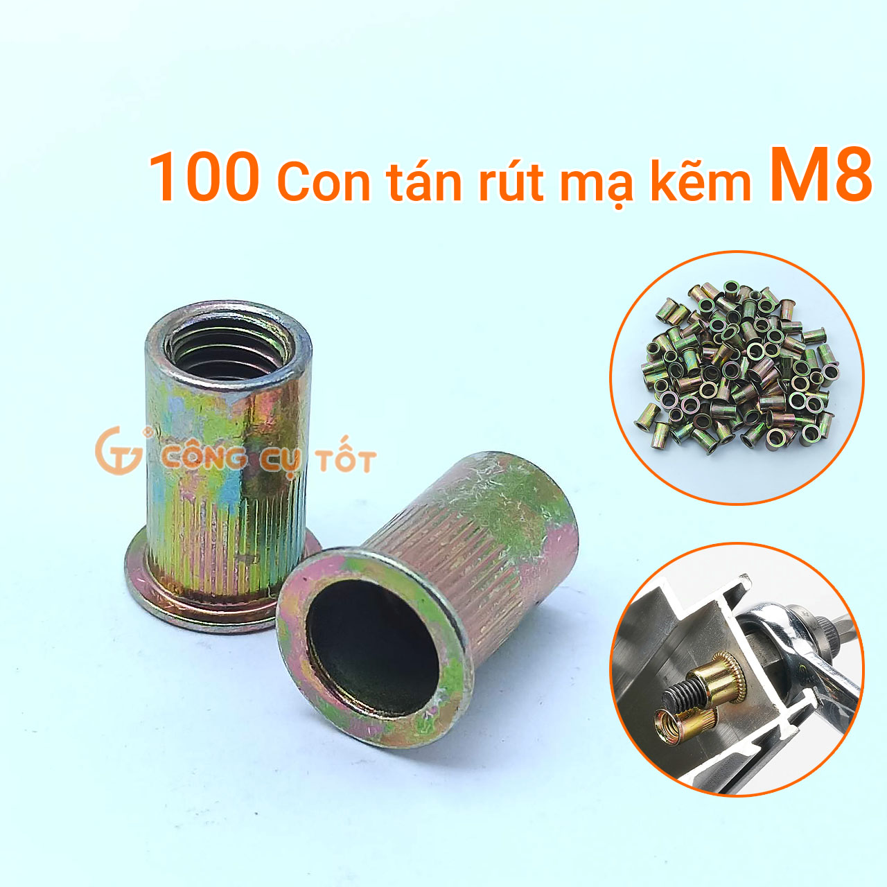 Combo 100 con ốc tán rút, ecu tán, ecu rút ren trong size, màu tự chọn