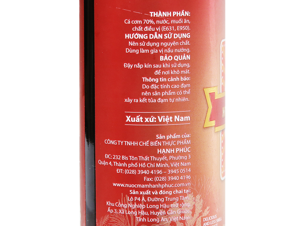 Nước mắm cá cơm Hạnh Phúc 40 độ đạm chai 500ml