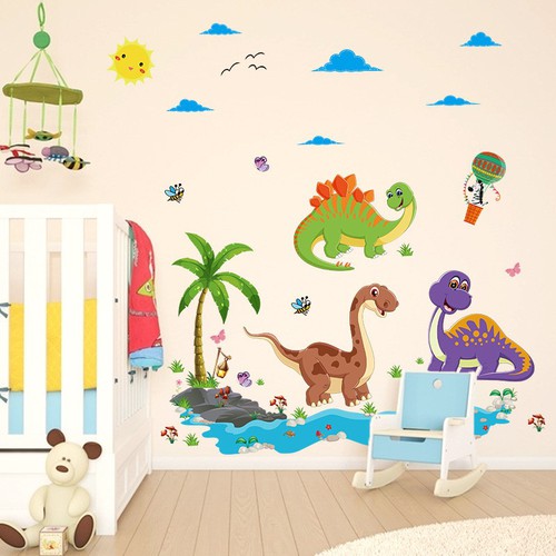 Tranh trang trí phòng cho bé GIA ĐÌNH KHỦNG LONG - Giấy và decal dán tường trẻ em