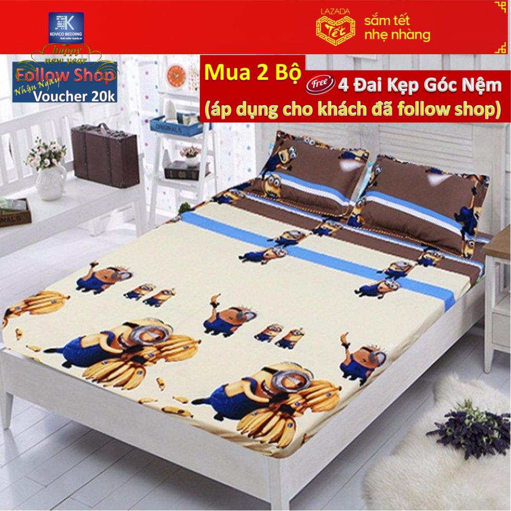 (FreeShip MAX) bộ ga chun 1m8x2m + 2 áo gối 45cmx65cm.