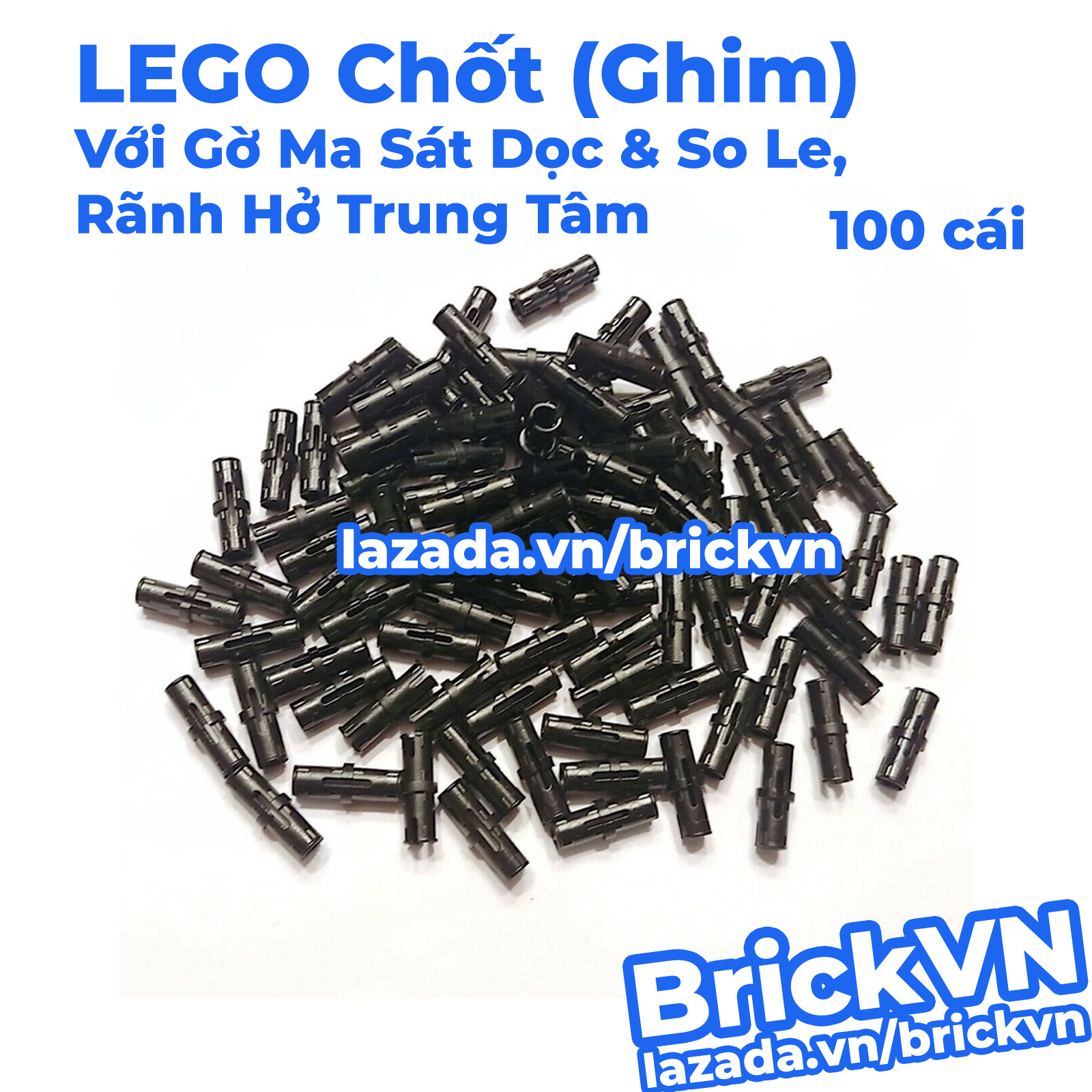 100x New Genuine LEGO Black Technic, Pin with Friction Ridges Lengthwise, Staggered, with Center Slots 2780 (100 Pieces - New)