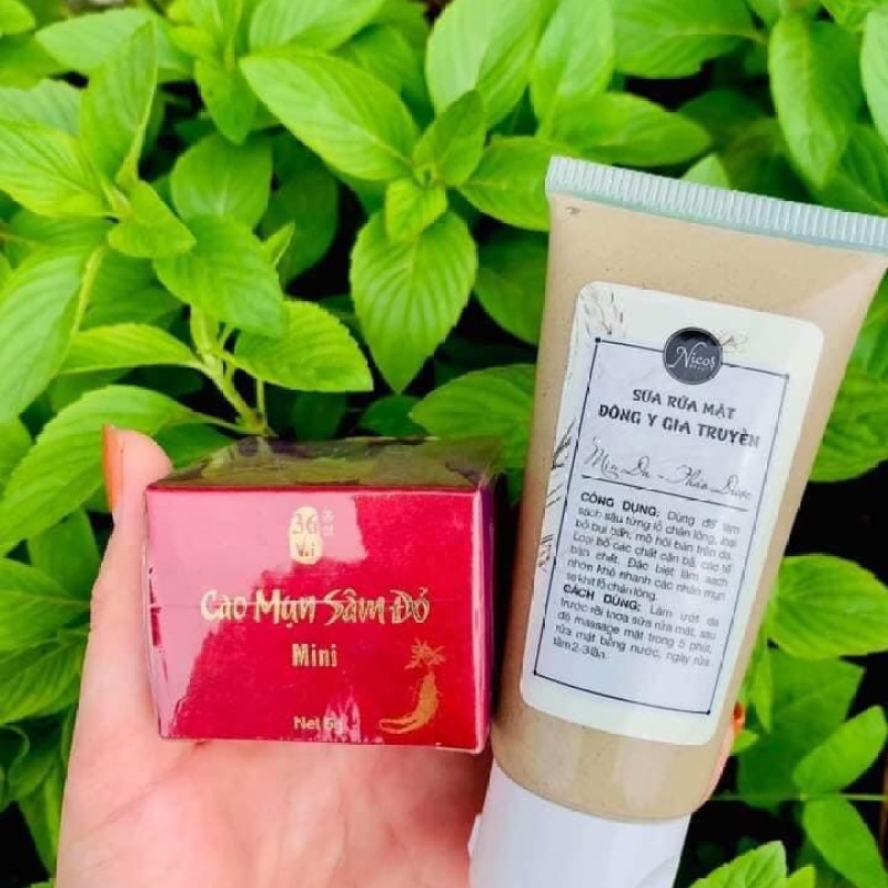 Combo Cao mụn sâm đỏ mini 5gr và Sữa rửa mặt đông y gia truyền tuýp 50gr