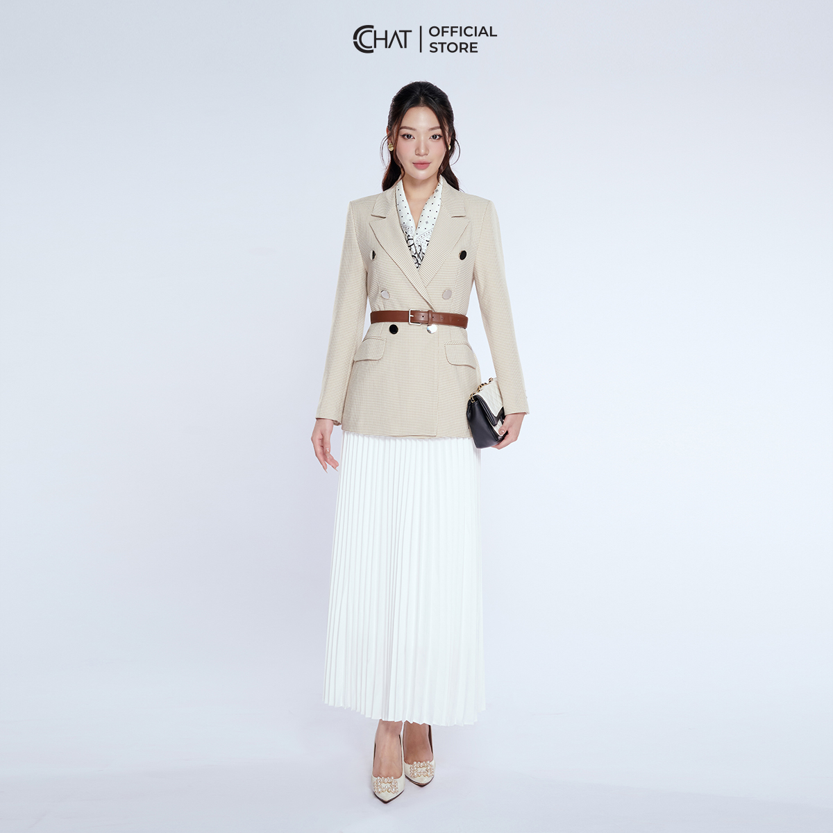 Chân Váy CCHAT Dập Ly Quạt Maxi Chất Mango Cao Cấp 13CDE2021LT