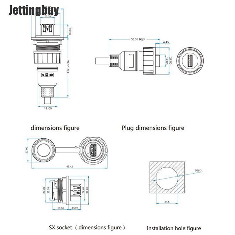 Jettingbuy USB Female Socket Plug Panel Mount Adapter USB 3.0 Waterproof Connector IP68 U1:USB 2.0