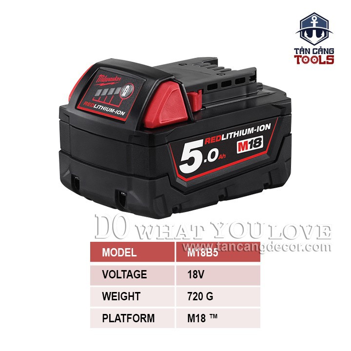 Pin 18V 5.0Ah Milwaukee M18B5 REDLITHIUM-ION