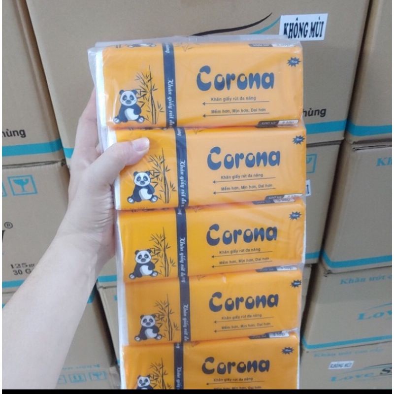 Combo 5 gói khăn giấy rút lụa Corona 500tờ/gói siêu dày mịn
