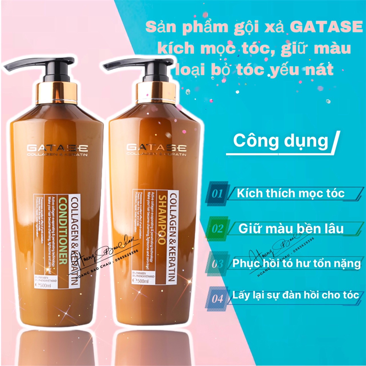 Bộ Dầu gội xả Gatase Collagen Keratin 500ml