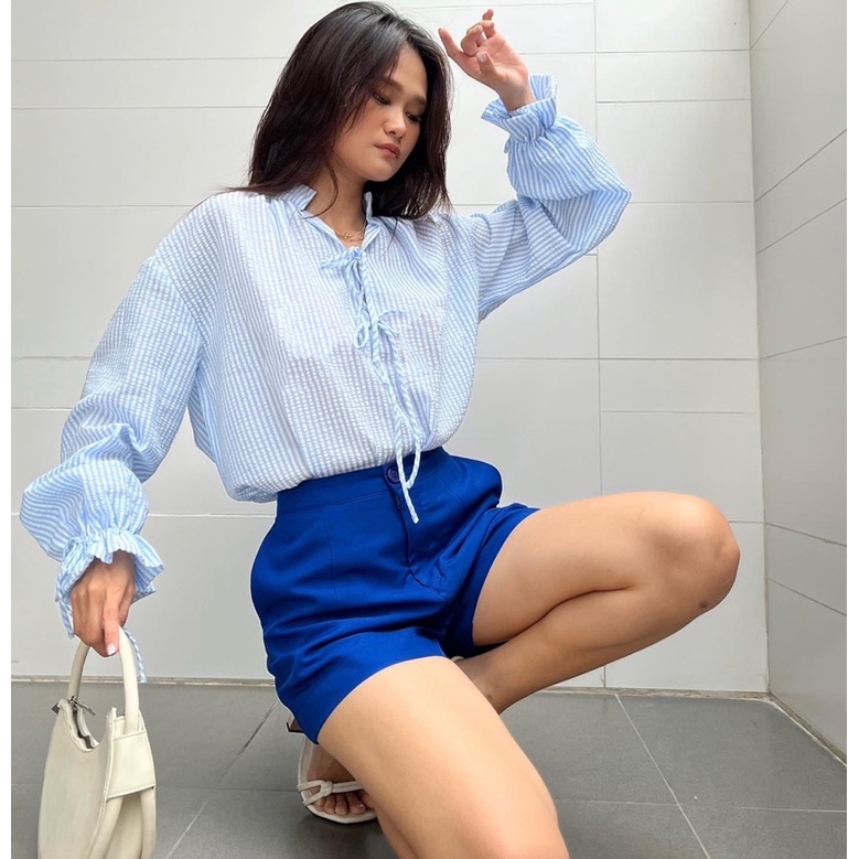 [Nhập mã LAZFASHION34-giảm 15% tối đa 99k/600k]SAP - Áo Babydoll Oversize cổ trụ cột nơ