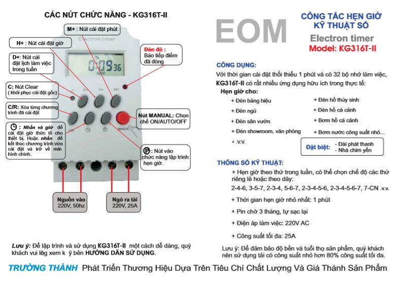 01 cái Công tắc hẹn giờ Electron timer KG316T-II, 220V AC, 25A - EOM