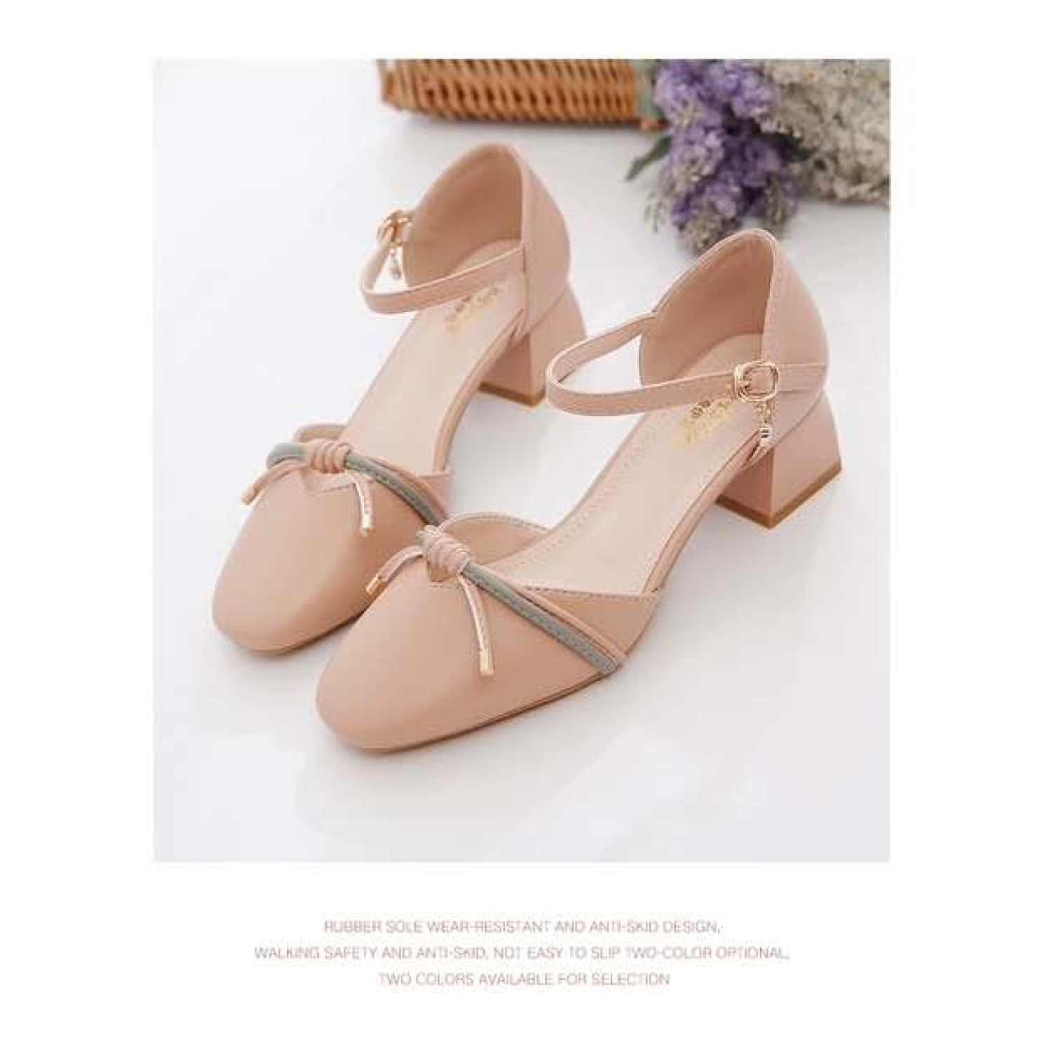 Giày Cao Gót 5P Sandal Nữ Gót Thô Bít Mũi