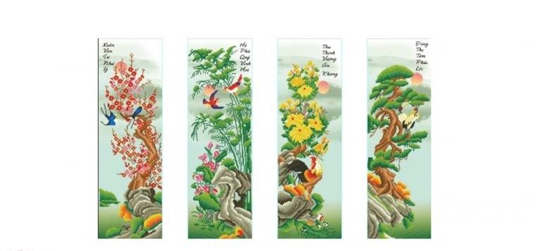 [HCM]Tranh thêu MAI TRÚC CÚC TÙNG LV3235  kích thước 127 x 78 cm