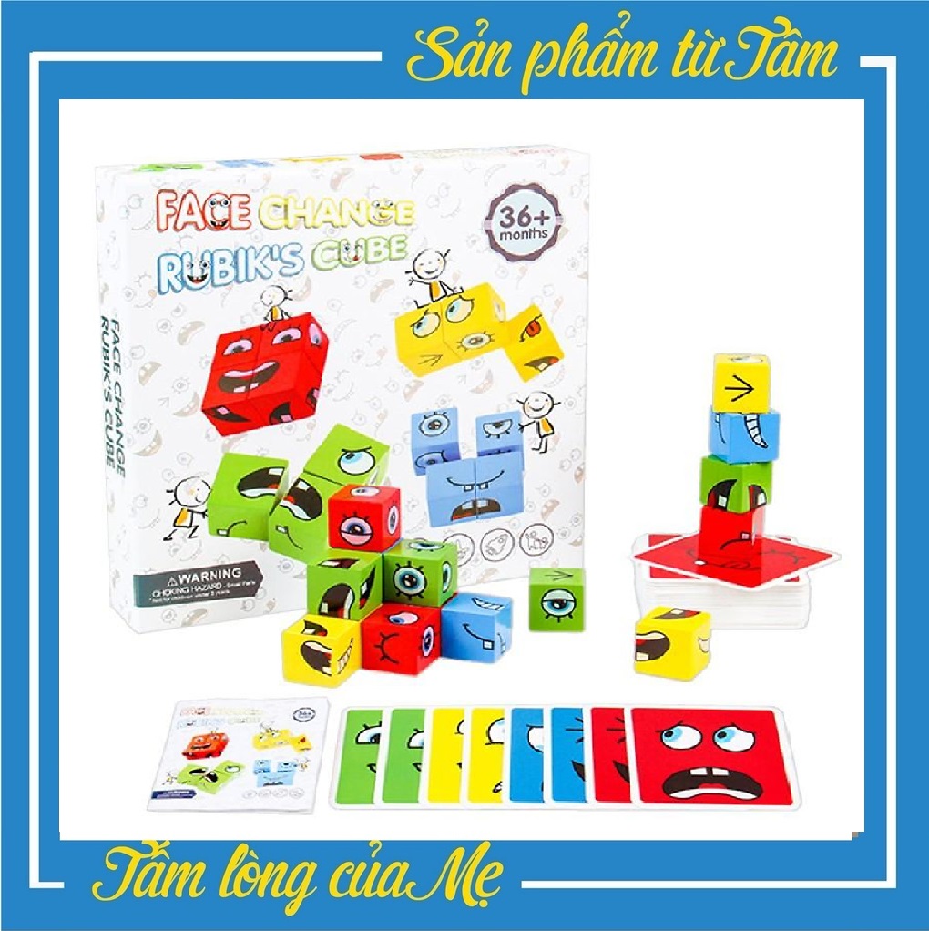 Đồ Chơi Board Game Xếp Hình Lập Phương Thay Đổi Biểu Cảm Bằng Gỗ Theo Mẫu Cho Bé Thông minh - Chôm Kids