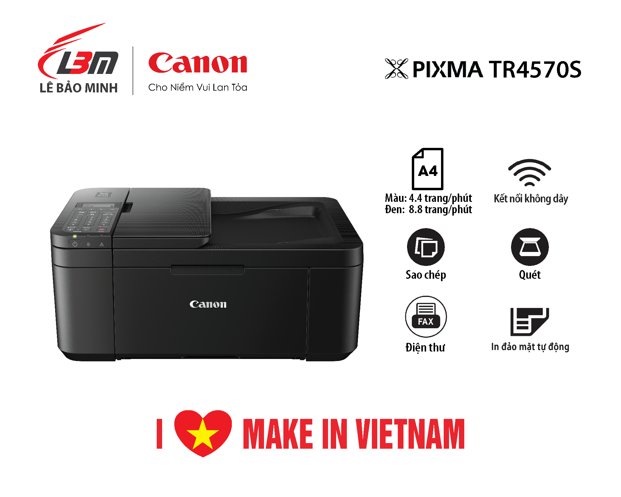 [GIFT- Đồng Hồ][Trả góp 0%] Máy in Phun màu TR4570S đa chức năng (In Quét Sao chép Fax) Wi-Fi và in đảo mặt tự động - Hàng Chính Hãng Lê Bảo Minh