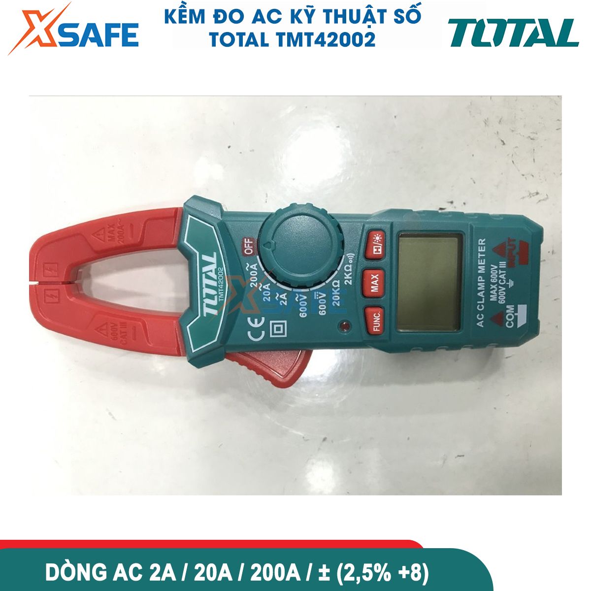 Đồng hồ đo điện đa năng Total Ampe kìm Ampe kế đo dòng điện kỹ thuật số 2000 số đếm màn hình LED đo được pin sạc máy khoan điện TMT42002