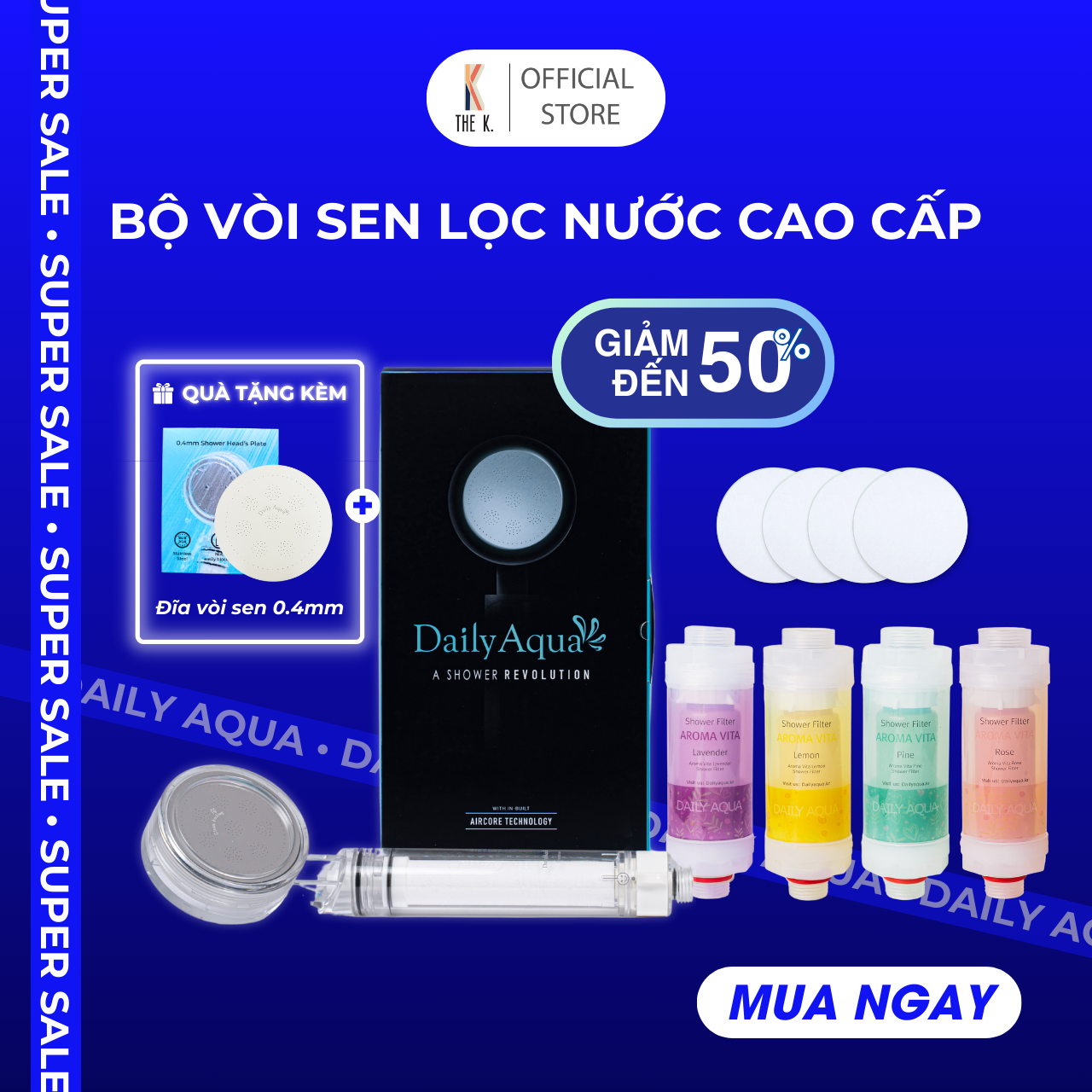 Trọn Bộ Sản Phẩm Lọc Nước Daily Aqua - Vòi sen Lọc Nước, Vi Khuẩn, Tạp Chất & Lõi Lọc Nước Vitamin