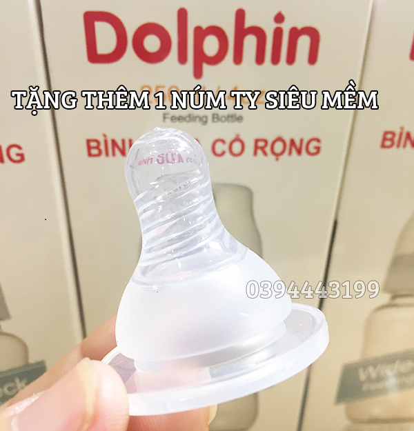[Tặng 1 Núm Ty] Bình Sữa Cổ Hẹp PC 250ml Dolphin - Hàng Công Ty-DP017