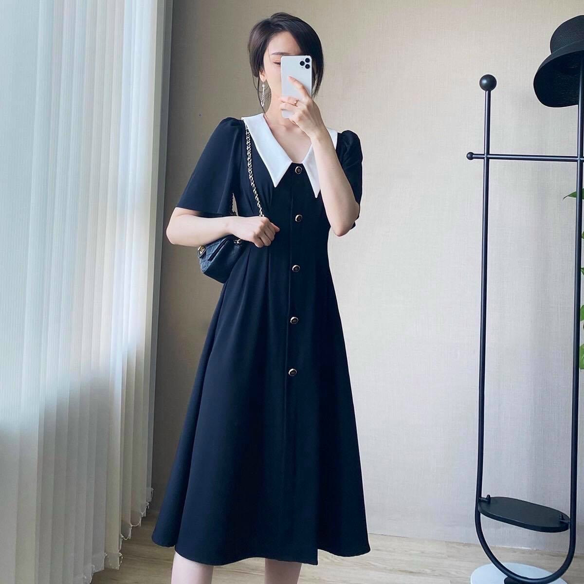 Đầm cổ trắng 3 màu