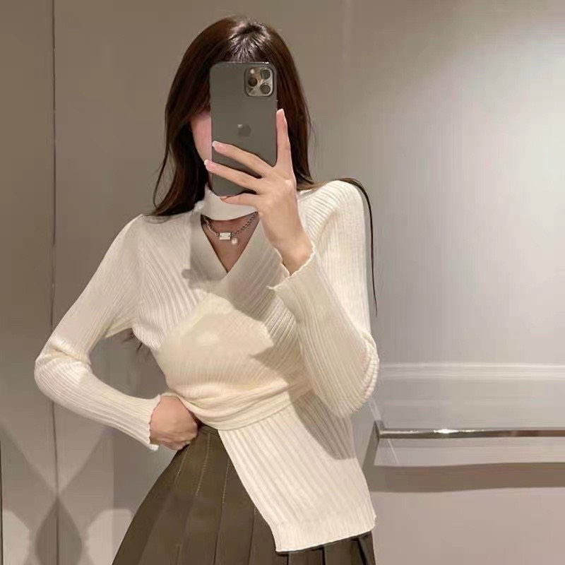 [25-27/4 Hoàn tiền 15%]Áo len Lông Thỏ vạt chéo cổ v chocker m155