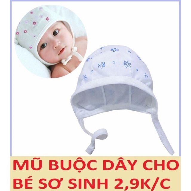3 chiếc Mũ cotton sơ sinh buộc dây/loại mỏng