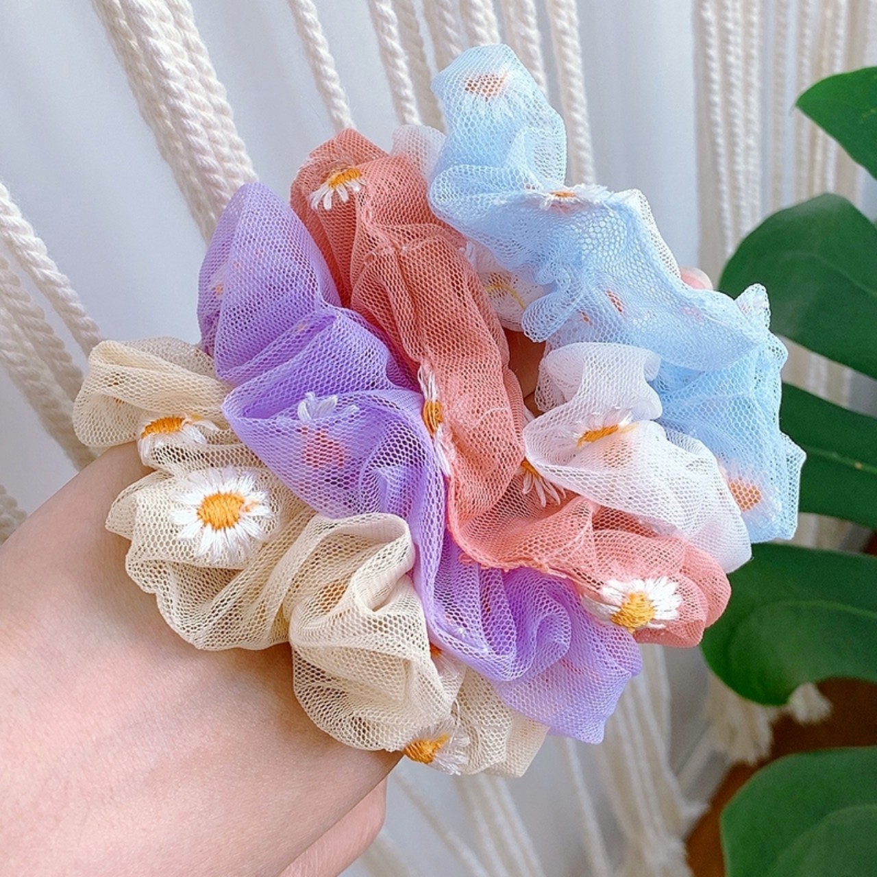 Sỉ 10 dây cột tóc cúc họa mi vải lưới - phukienteen