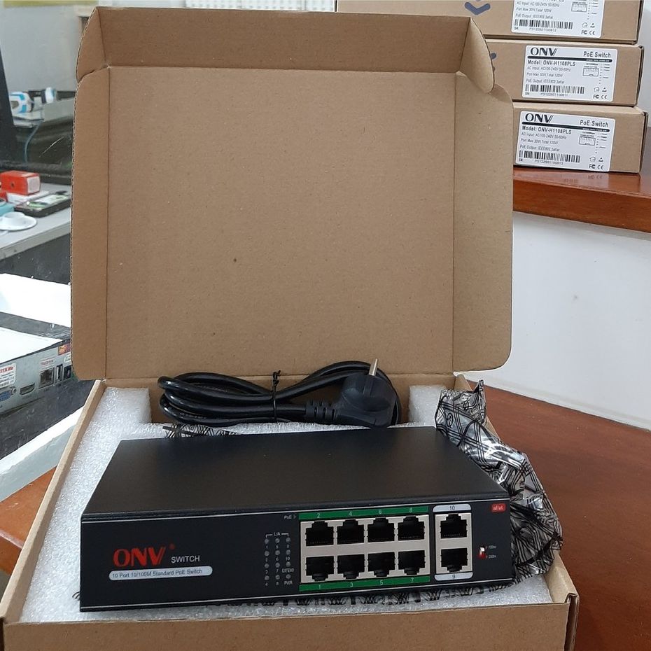 Switch PoE chính hãng ONV 8 cổng + 2 cổng Uplink Model ONV-H1108PHC (BH 12 Tháng)