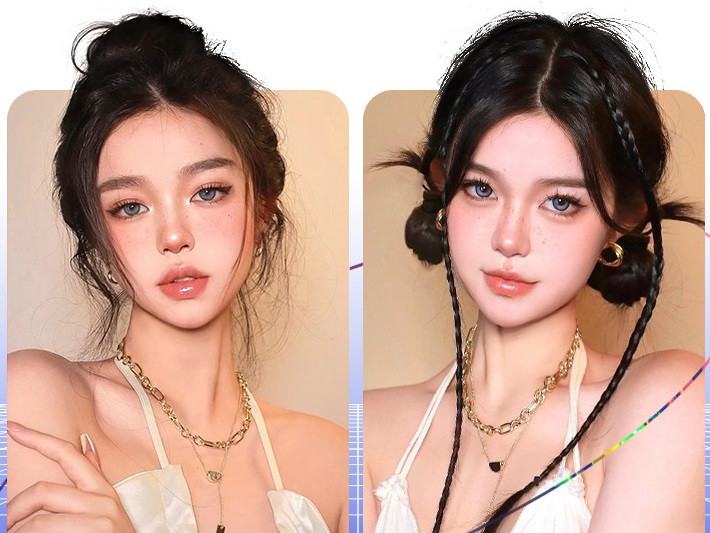 Tóc giả tết thắt bính mini J111 ❤️FREESHIP❤️ tóc tết thắt bính, tóc giả thắt bím