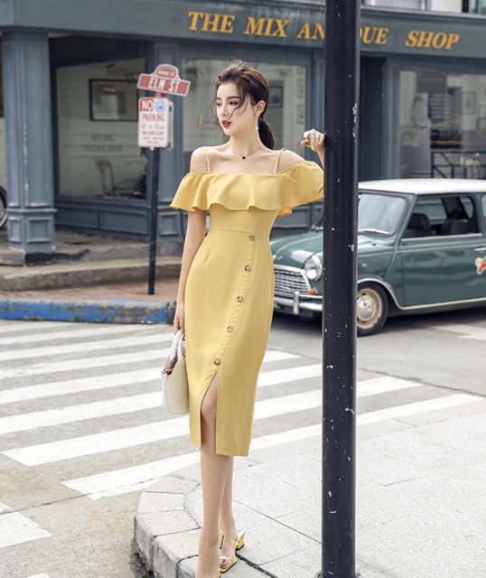[HCM]Đầm vàng nhạt 2 dây freesize dưới 45kg