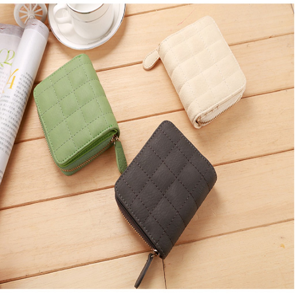 Ví Nữ Ngắn Mini Hàn Quốc Ô Vuông Ở