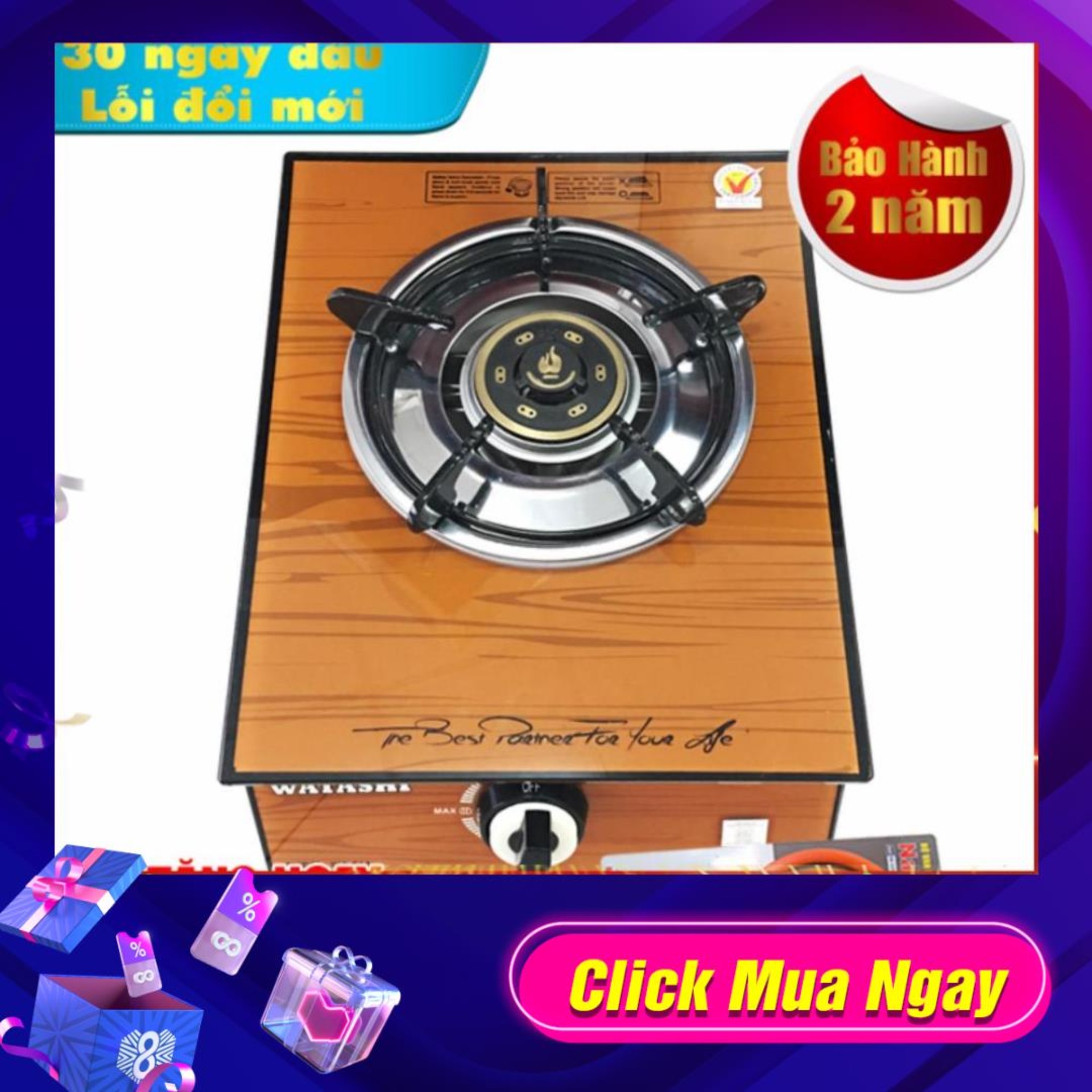 Bếp Gas Đơn Watashi WA 014 Sen Đồng (Tặng Van Dây Namilux)