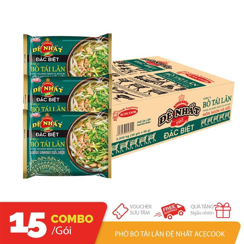 Thùng 15 gói phở bò tái lăn Đệ Nhất Acecook