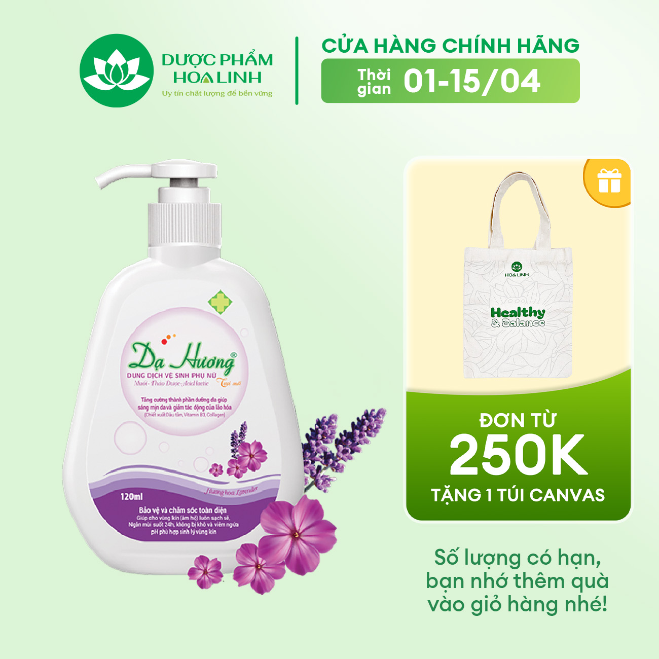 Dung dịch vệ sinh phụ nữ Dạ Hương Lavender 120ml