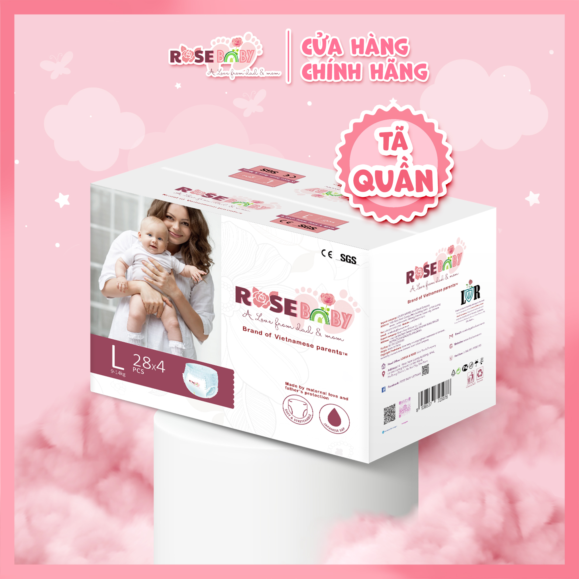 Thùng Tã Quần ROSE BABY Size L (112 miếng)