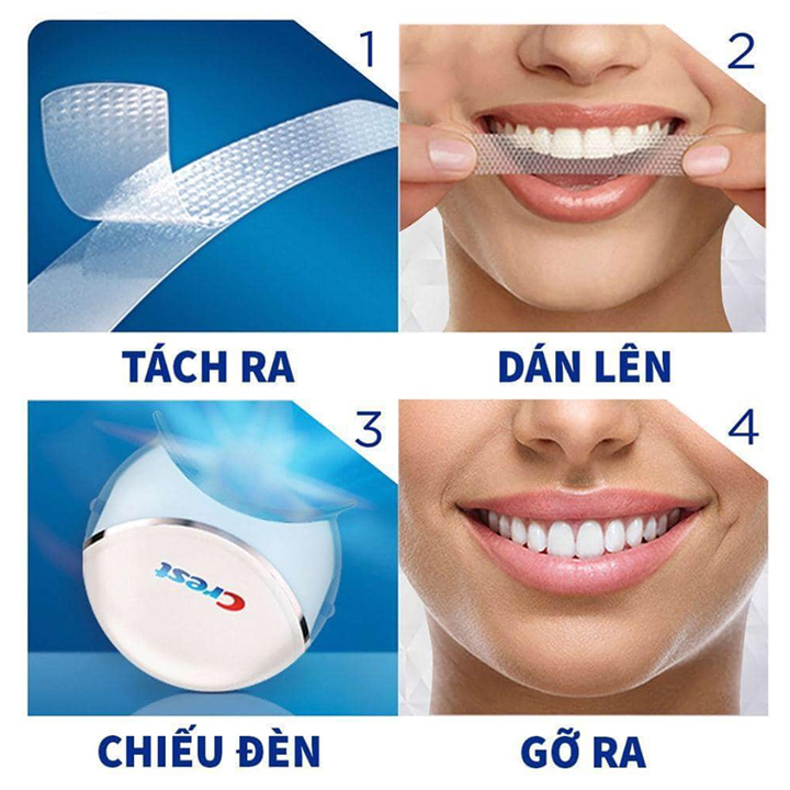 Combo 20 miếng dán trắng răng và đèn chiếu Crest 3d White