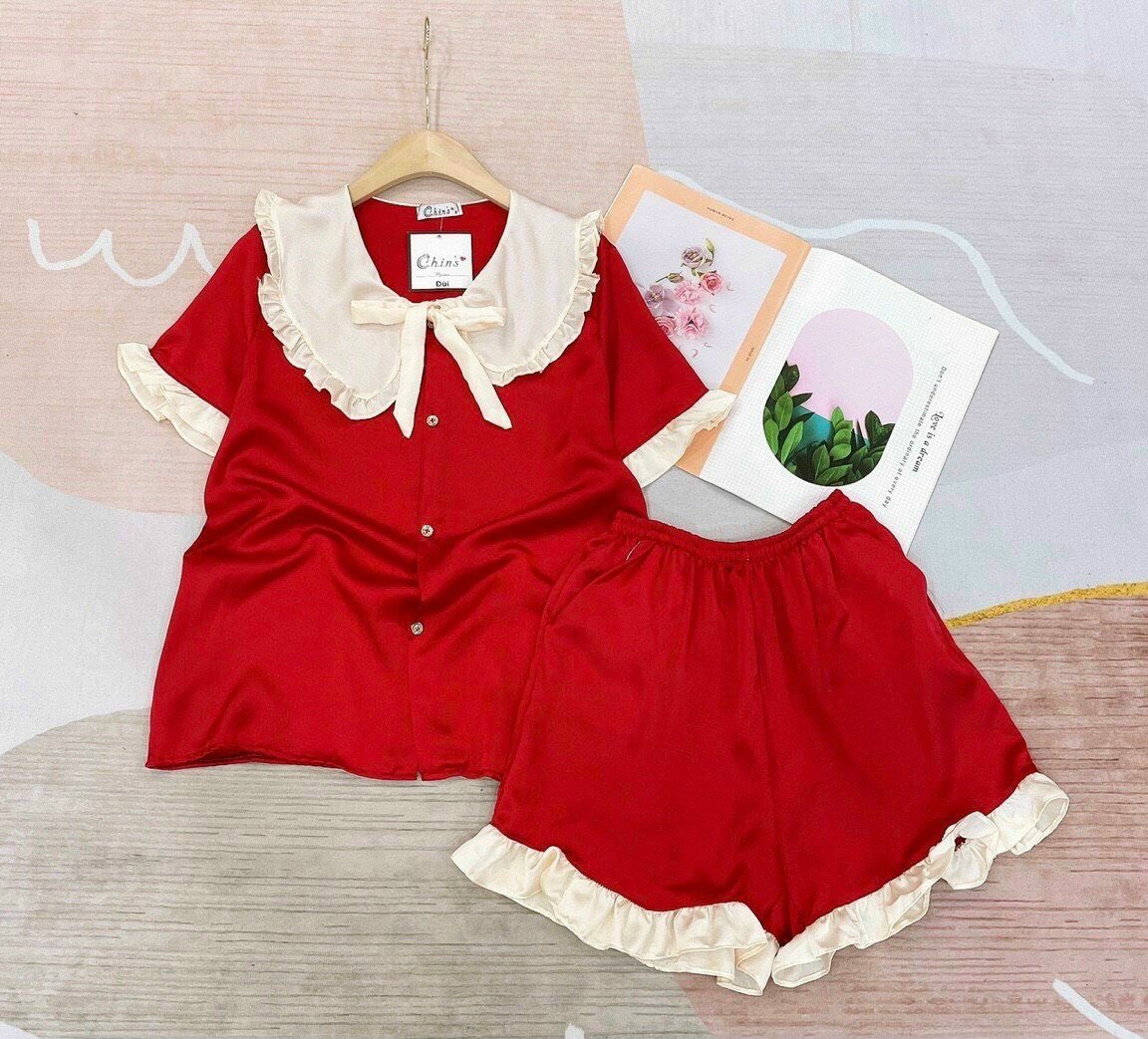 Sét Bộ Mặc Nhà Lụa Satin Cổ Bèo