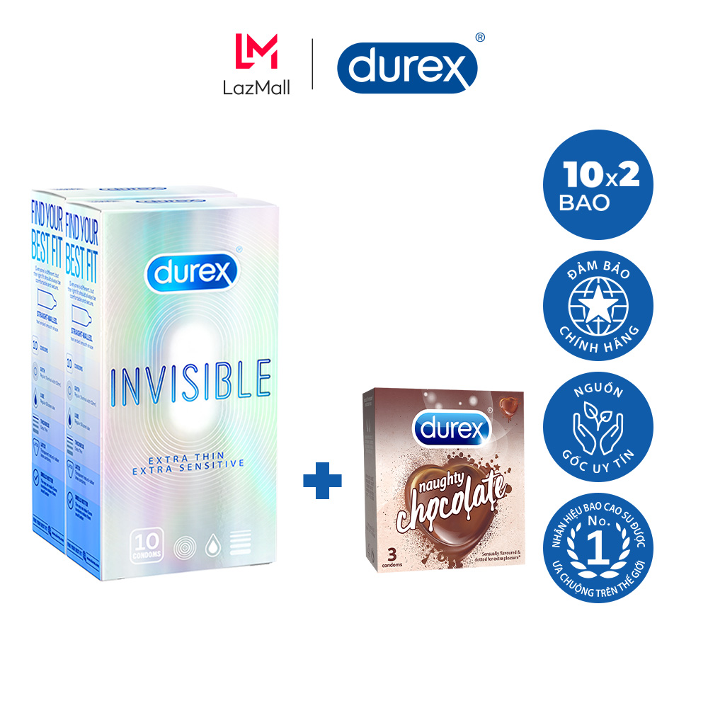 Bộ 2 Hộp Bao Cao Su siêu mỏng Durex Invisible 10 Bao Tặng 1 Hộp Bao Cao Su