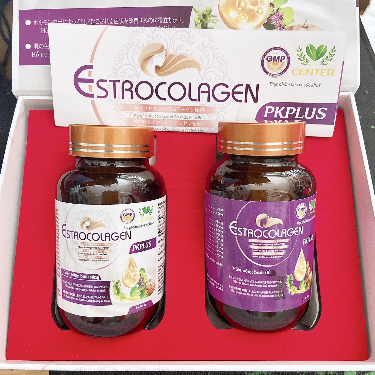 Collagen, viên uống đẹp da, Estrocolagen Pkplus viên uống điều hòa nội tiết tố nữ, giúp mờ nám, sáng đẹp da