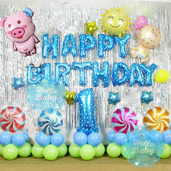 Set bóng sinh nhật cho bé như hình (Kèm bơm + băng keo) - Hello Baby