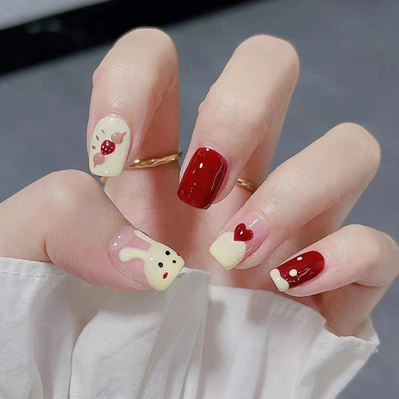 Bộ 24 móng tay giả nailbox đỏ họa tiết hoạt hình 💖💖 SẴN KEO DÁN 💖💖