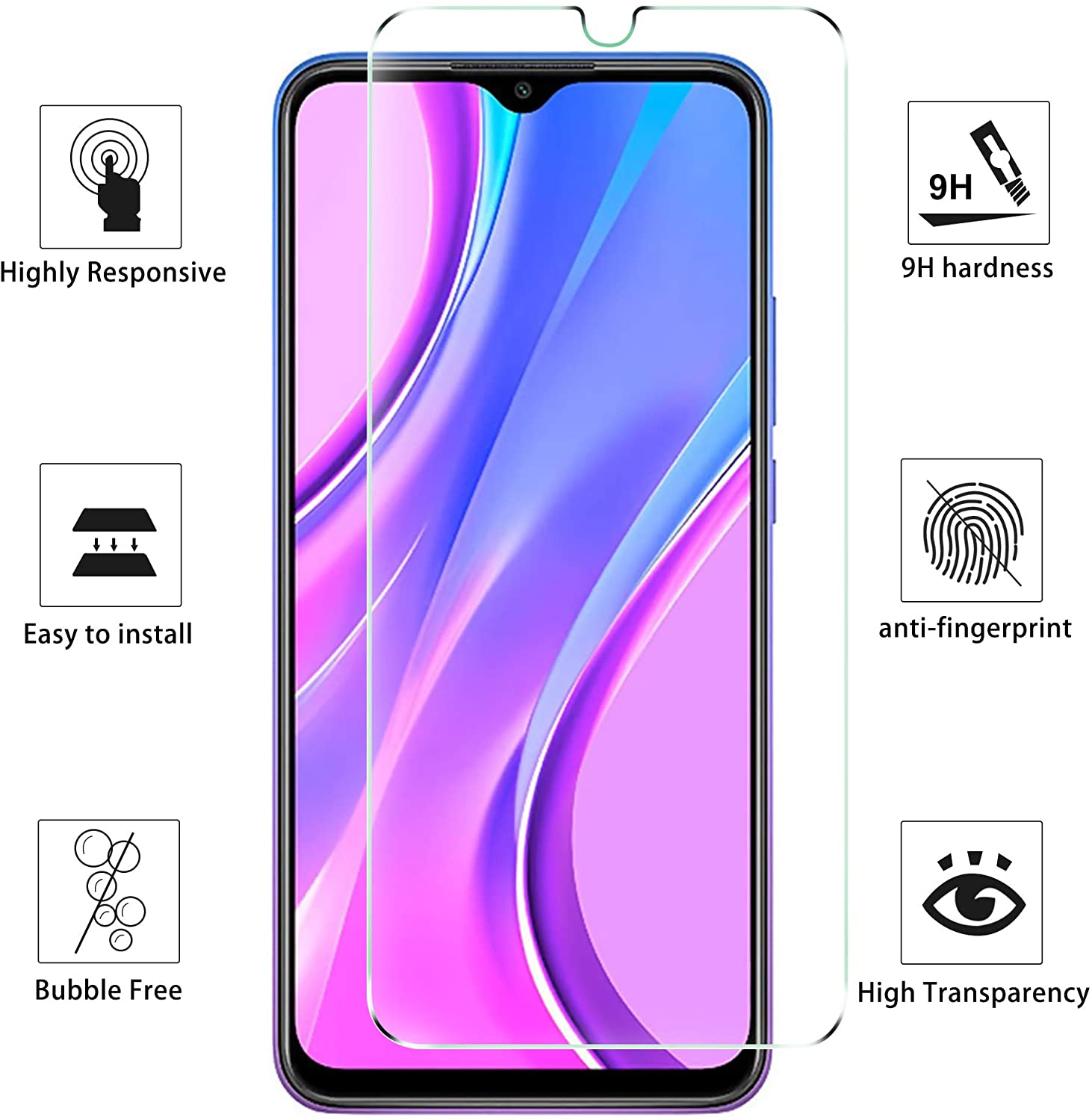 Kính cường lực Xiaomi redmi 9, redmi 9A, Redmi 9C trắng trong, dộ cứng 9H siêu bền