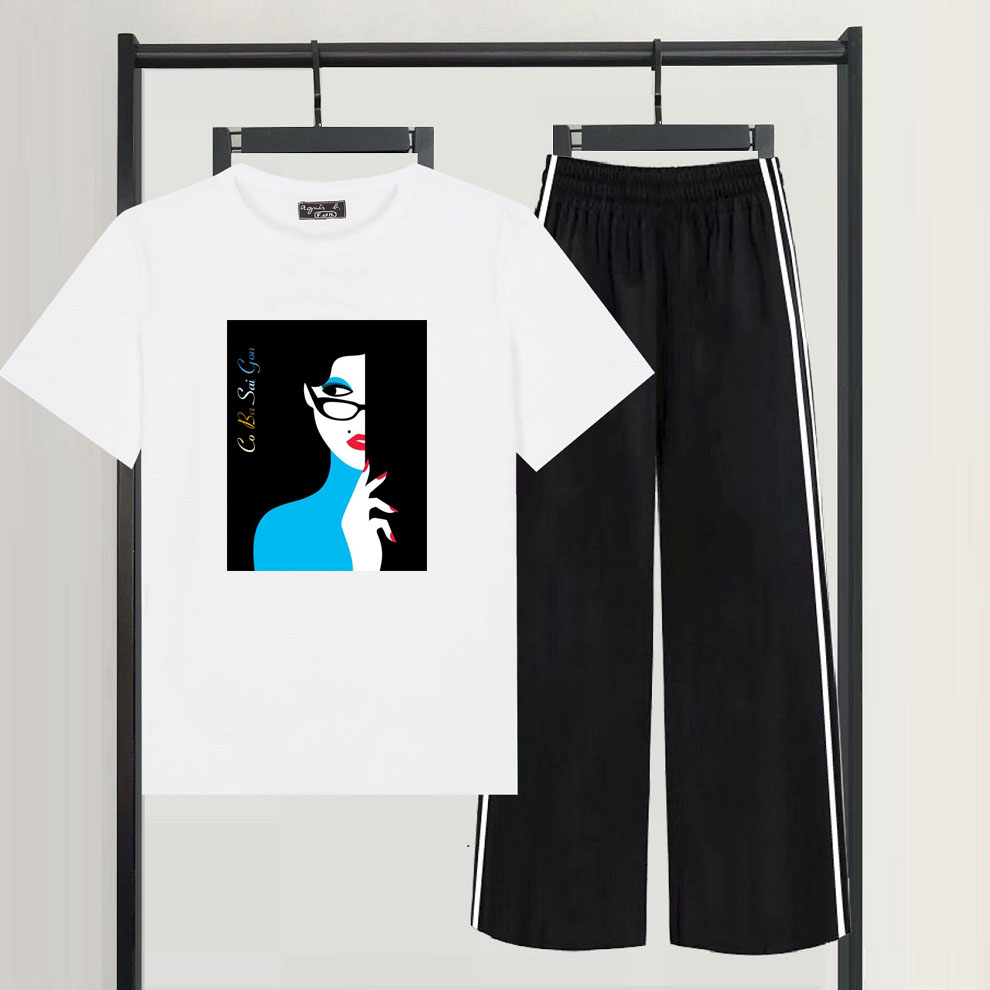 [PHÁ CÁCH 18] Mix Phối Sét Bộ Quần Áo Nữ Xinh Cute Mặc Đi Chơi Dạo Phố, Chất Liệu Áo Cotton Organic Ngắn Tay Cổ Tròn In Bé gái Áo Xanh Kèm Quần Ống Rộng Thun Cát Co Giãn Nhẹ Phong Cách Thời Trang Trẻ Hàn Quốc