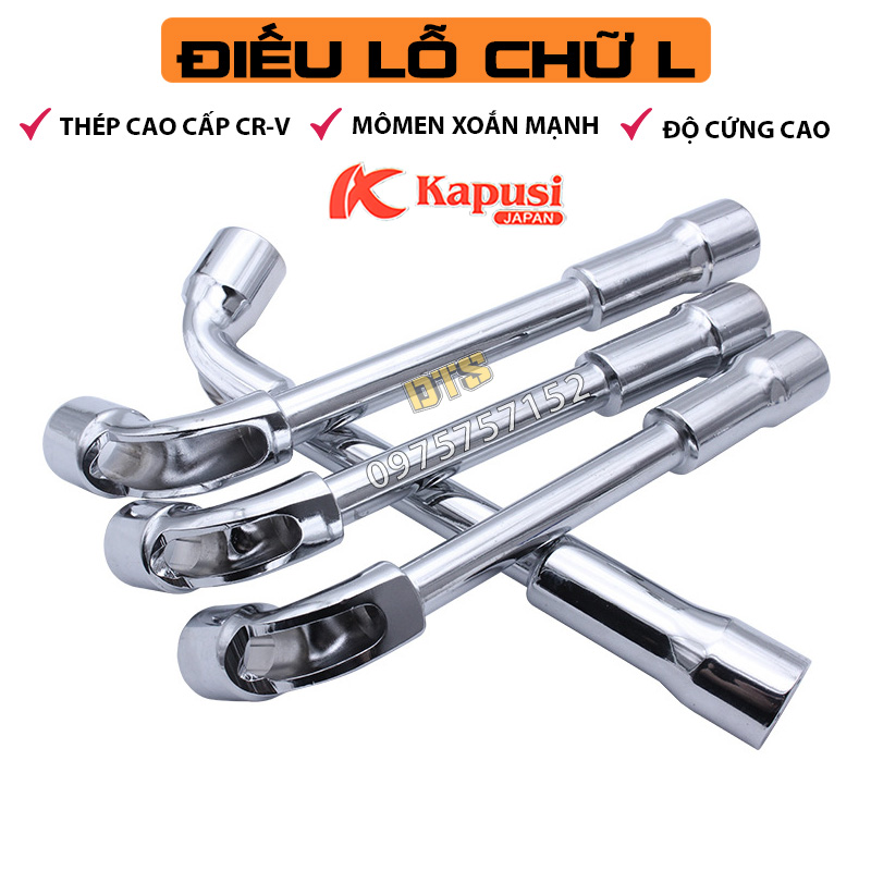 Cần điếu lỗ Nhật Kapusi 6-19mm, khóa ống điếu 2 đầu, tay vặn chữ L, cờ lê chữ L có lỗ đầu lục giác thép CR-V cao cấp mở bulong ốc vít, cờ lê chữ L, điếu lỗ chữ L, ống điếu lục giác thép xi bóng chịu lực, chịu nhiệt