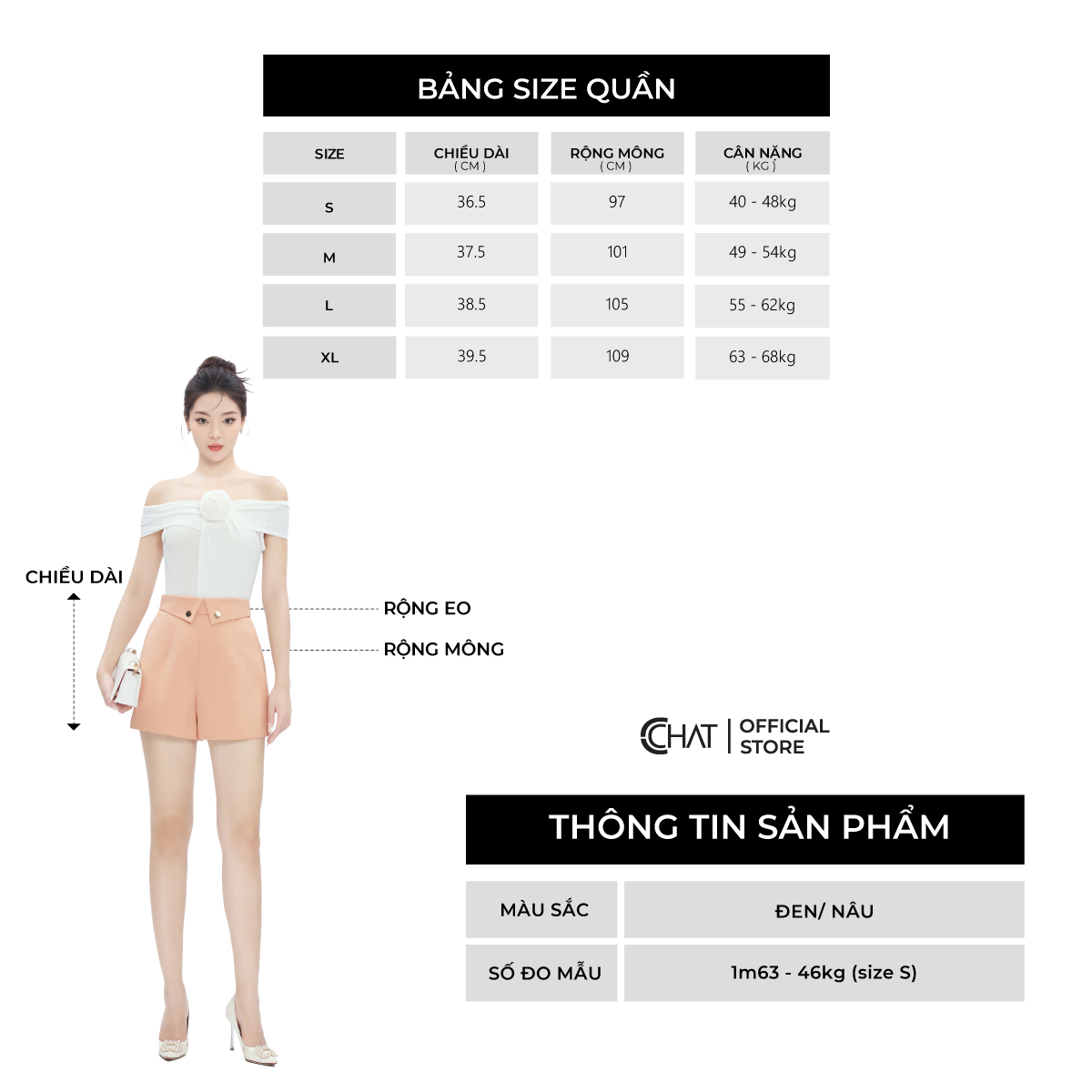 Quần Short Nữ CCHAT Cạp Lật Dáng A Chất Tafta Cao Cấp 53ONB2010AT